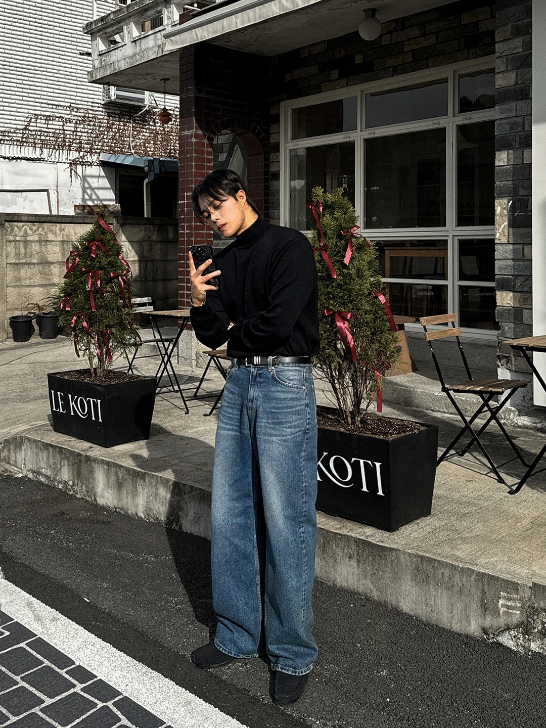모토 데님 팬츠