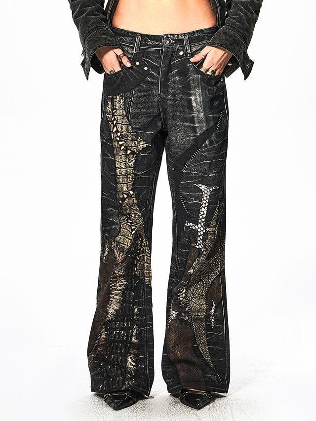 DND4DES Python Skin Digital Print Flared Pants