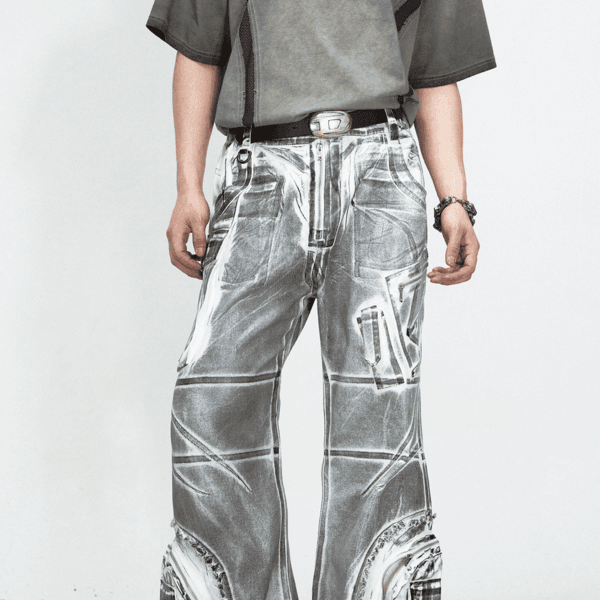 structure stain brush color wide leg jeans