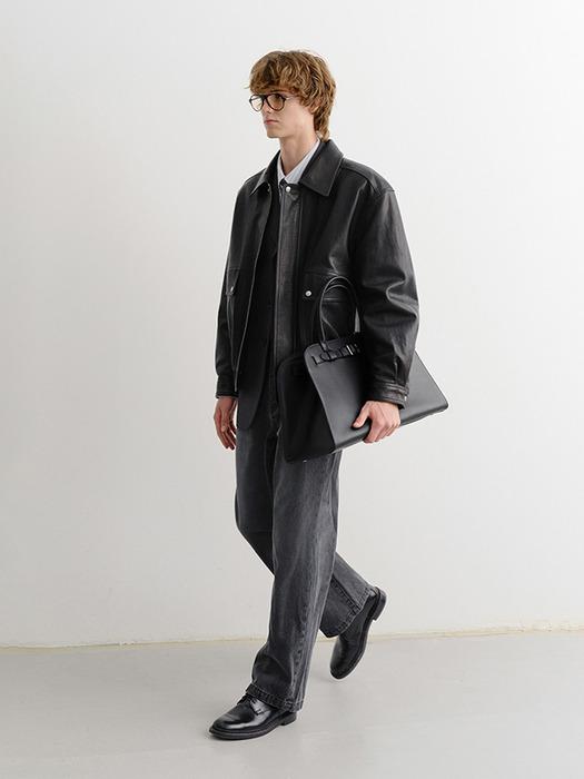 BUCKLE LEATHER LARGE TOTE BAG BLACK_M_UDBA4F207BK