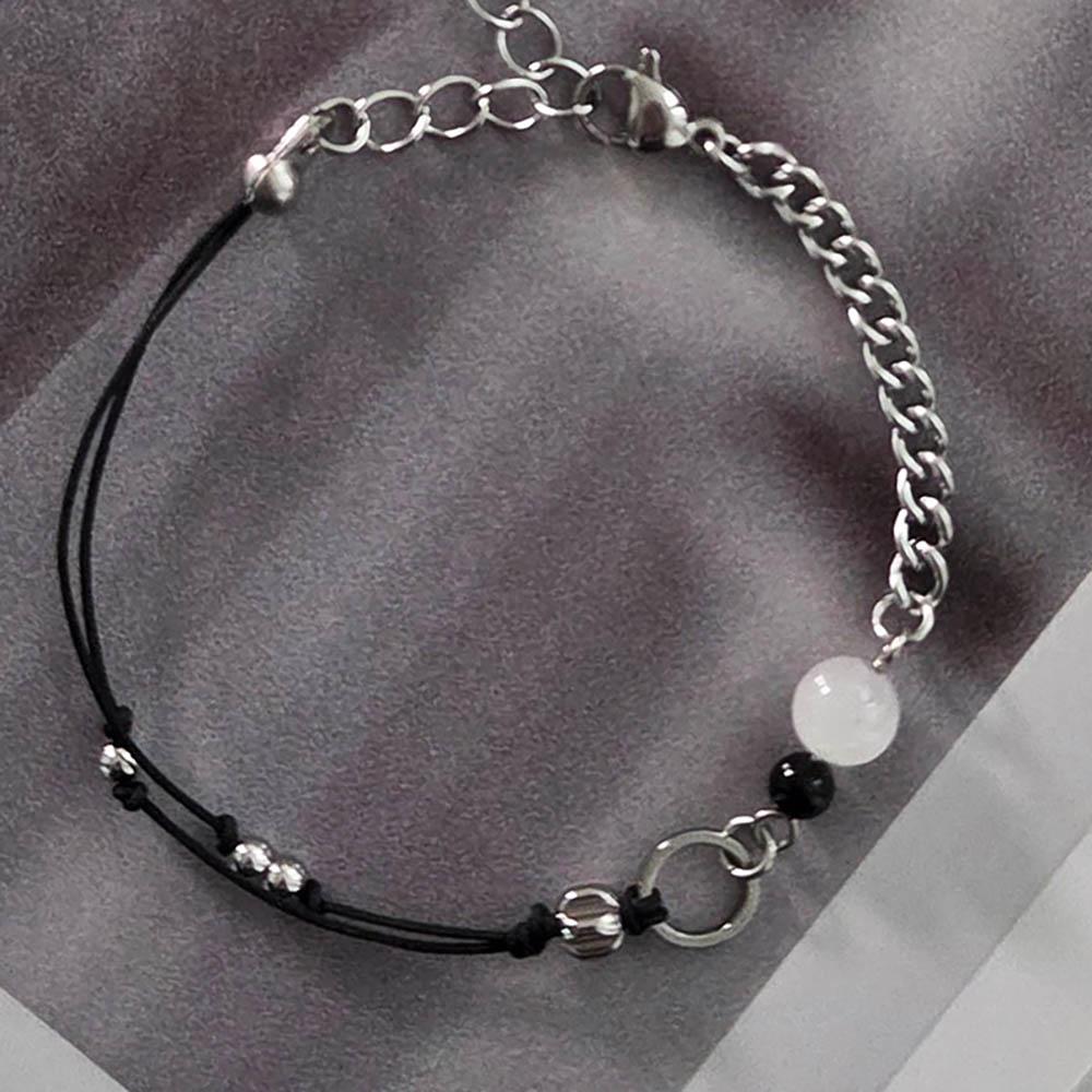 르비엘 *made* 원석 끈 팔찌 써지컬스틸 커플팔찌 링 언발 블랙 두줄 포인트