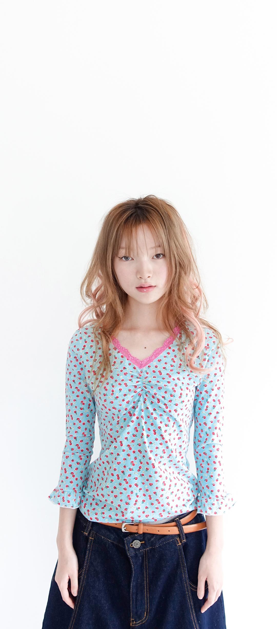 21차★[F.E.E.S] little strawberry lace top (mint)