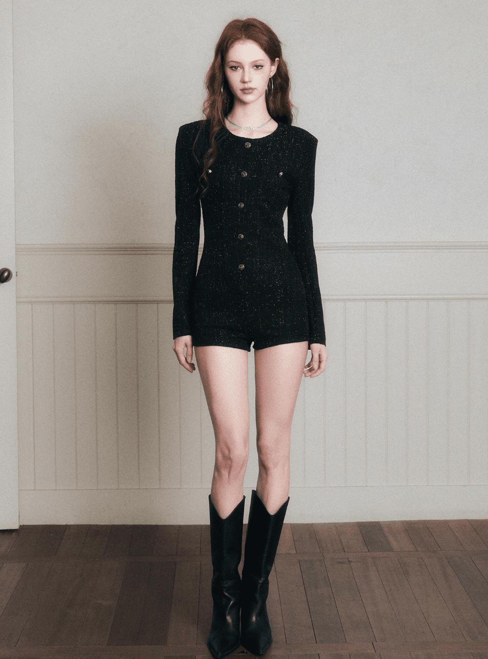 Black Angel Tweed Short Jumpsuit