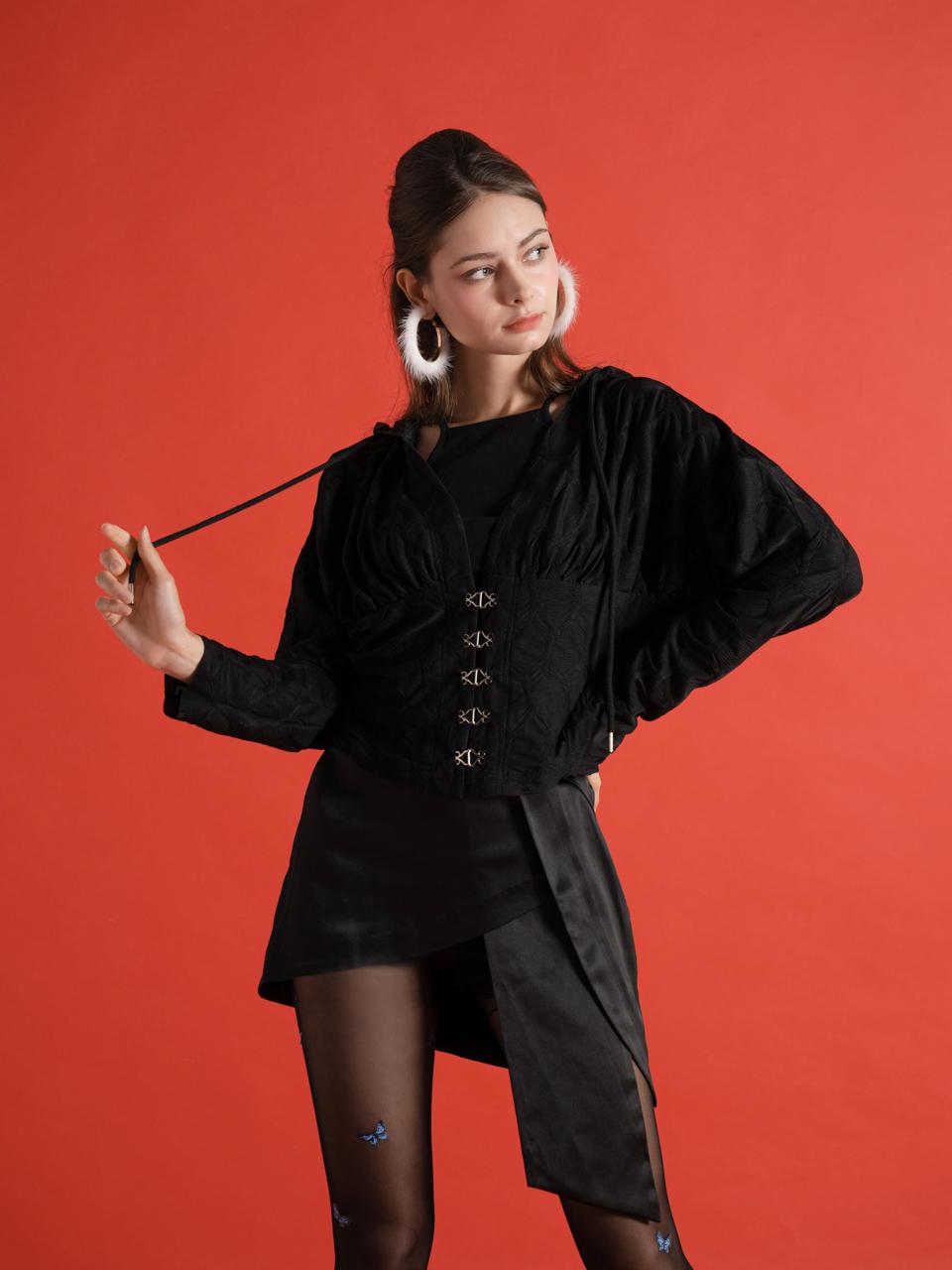 Black Corset Hoodie Cardigan