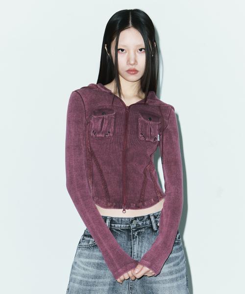 피그먼트 슬림 라인 집업 [PURPLE]