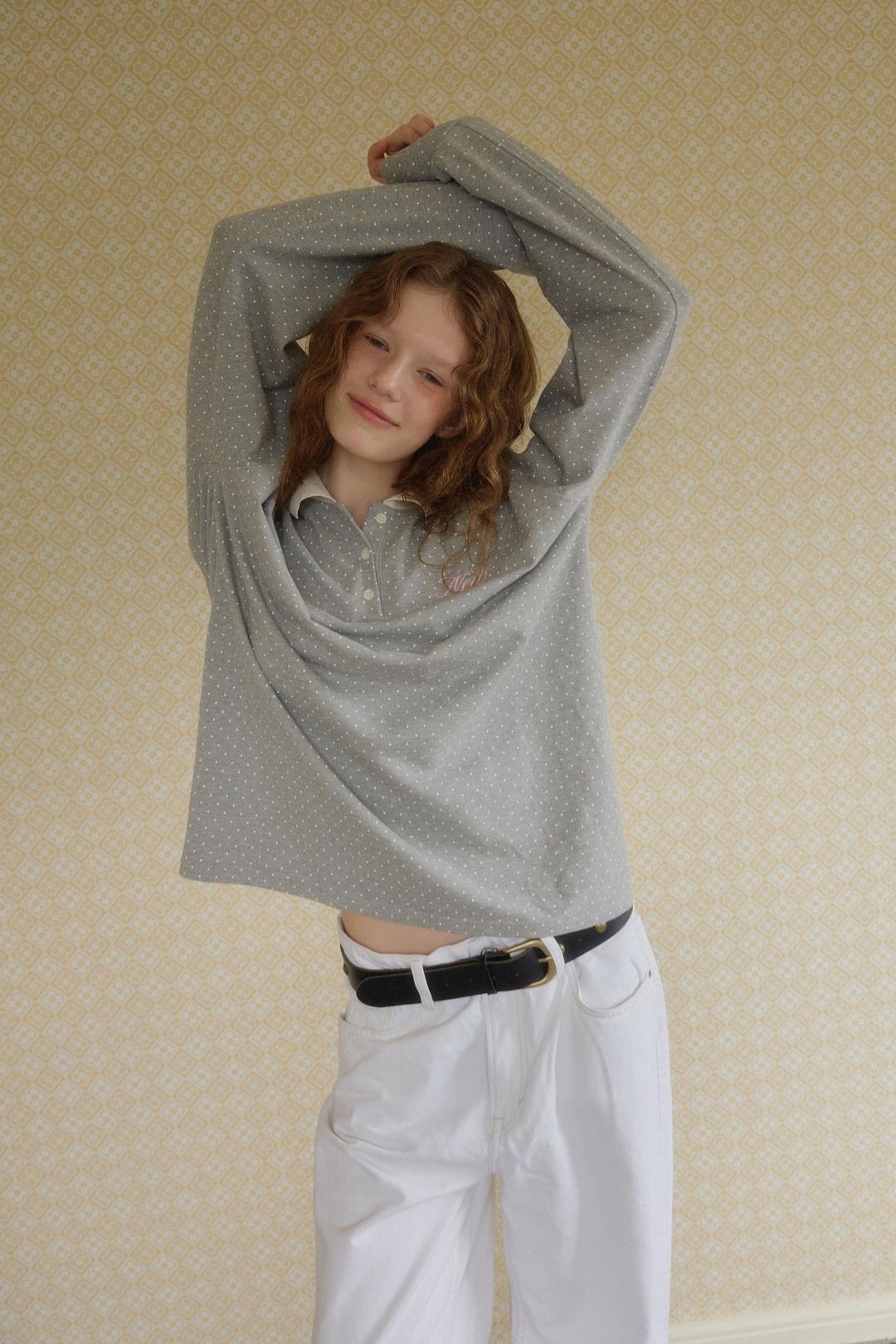 Dot Pk Polo Top(melange grey)