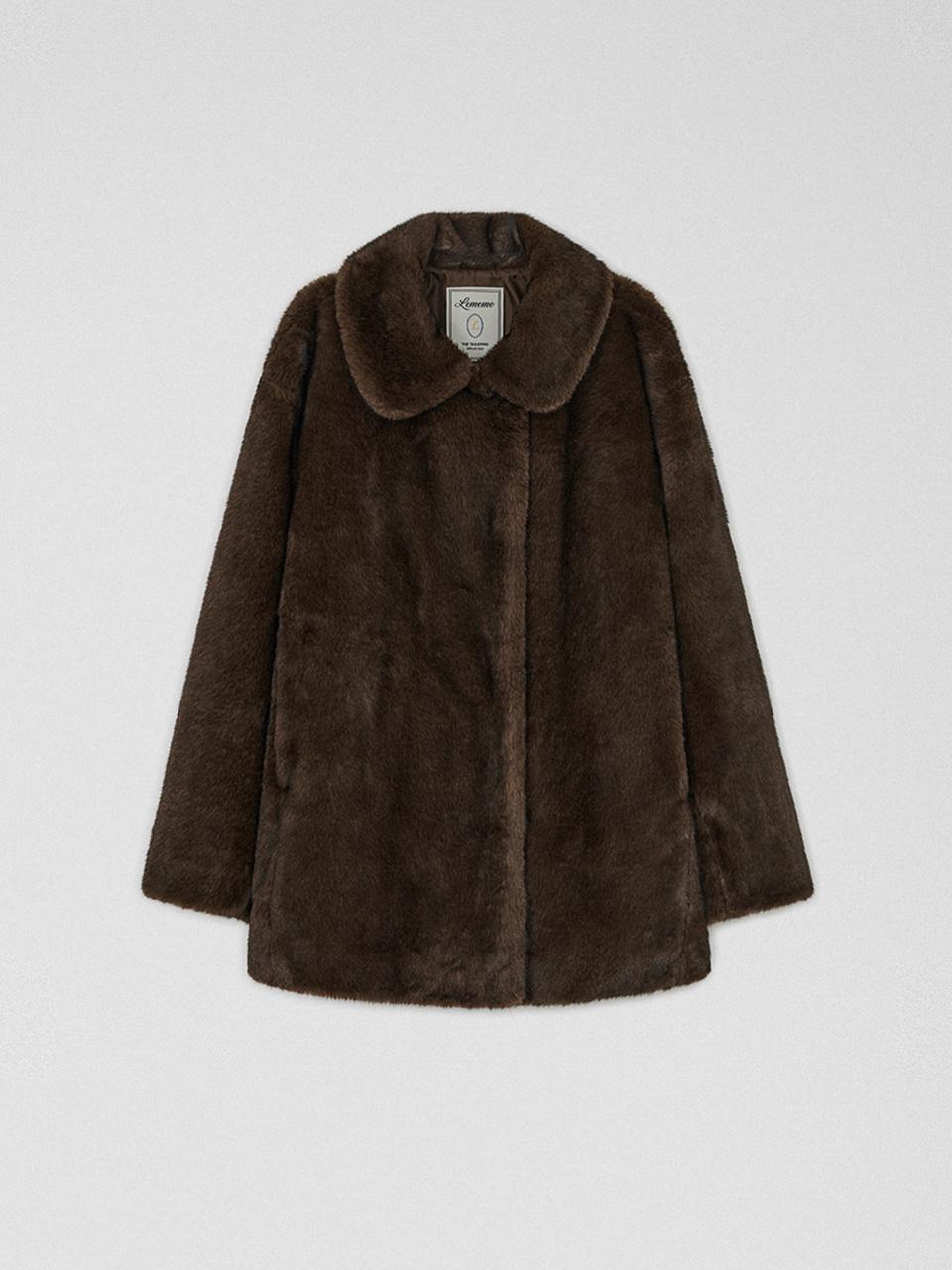 까넬 벨티드 퍼 하프 자켓 딥브라운