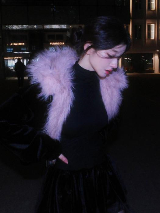 FAUX FUR TWO TONE VELVET SHIRRING JACKET_TT5W005BK