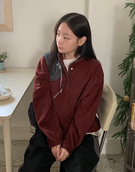 [unisex] 발데토 기모 배색 후리스 맨투맨 (4color)