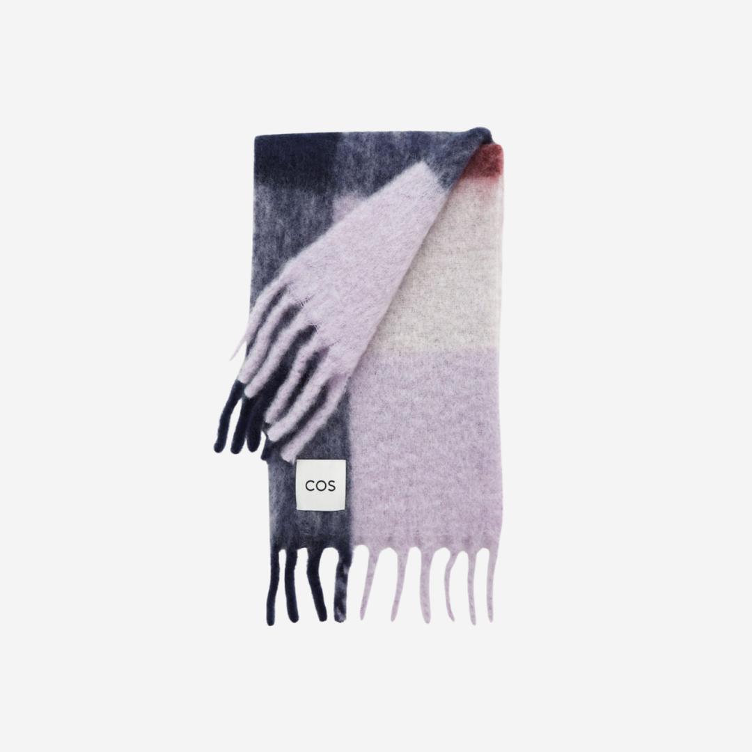 COS Oversized Mohair Blend Scarf Red White Checked