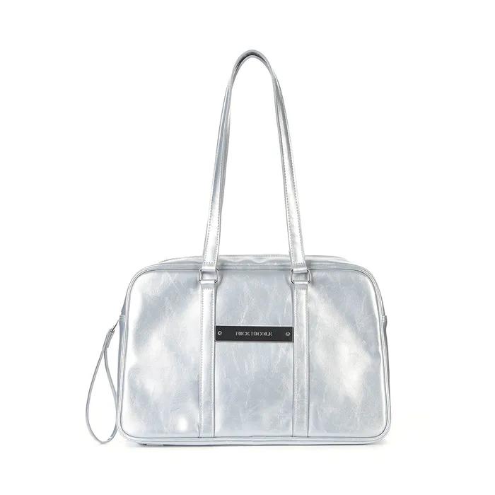 CRYSTAL LEATHER BOSTON BAG_SILVER