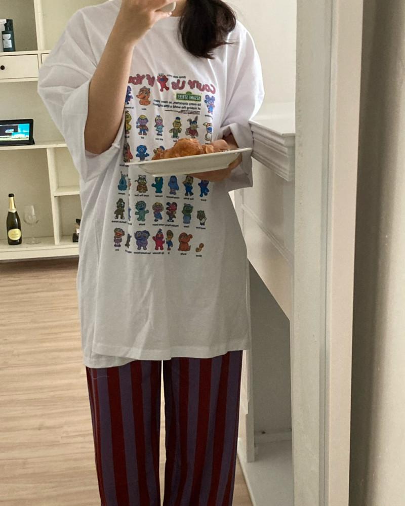 (커플,2color) 엘모반팔 티셔츠 홈웨어 빅사이즈 파자마파티잠옷