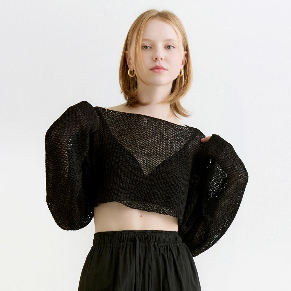 Mona layered crop knit bolero - black