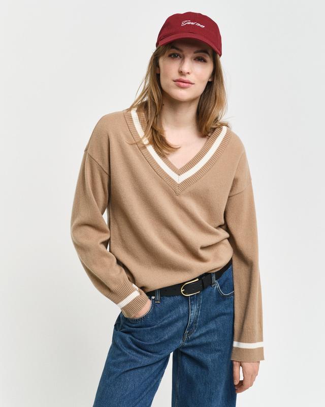 Superfine Lambswool Contrast V-Neck Sweater