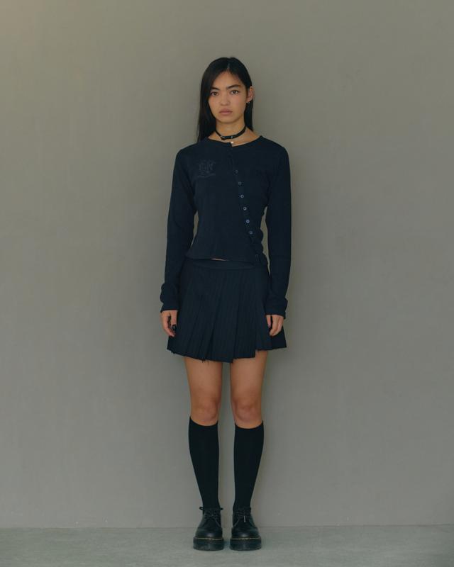 Asymmetric School Cardigan(Navy)