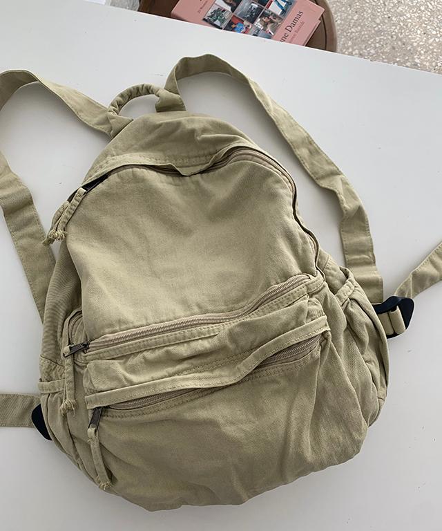 배드걸 [무배] 로엘 빈티지 피그먼트 워싱 포켓 코튼 백팩 가방 3color