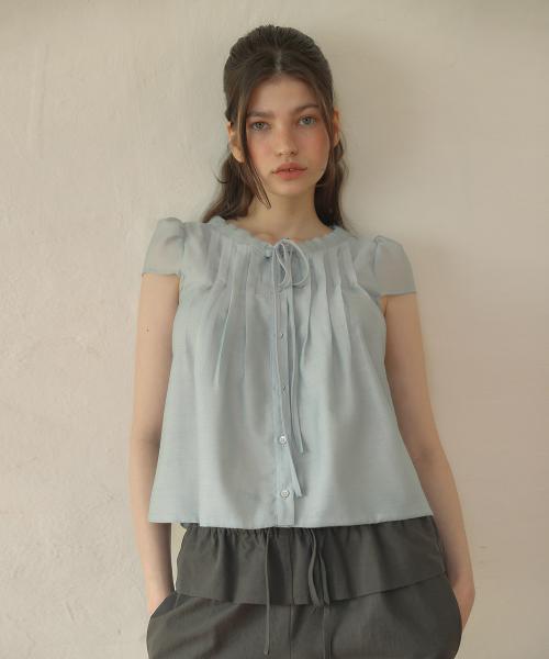 CHIFFON TIE BLOUSE [ PALE BLUE ]