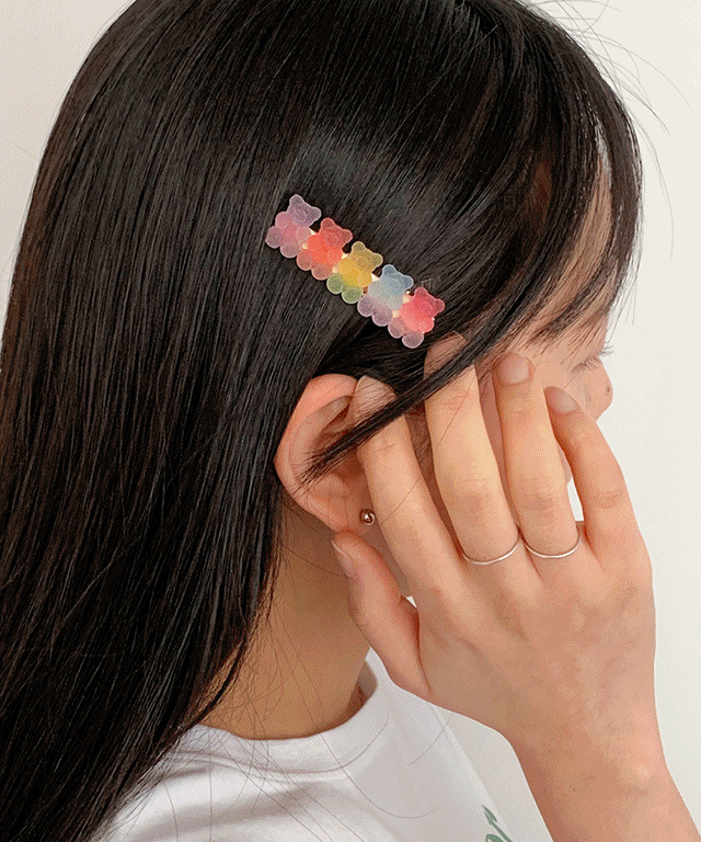 (무배/1+1) 곰돌이 알록달록 옆머리 앞머리 헤어 집게핀