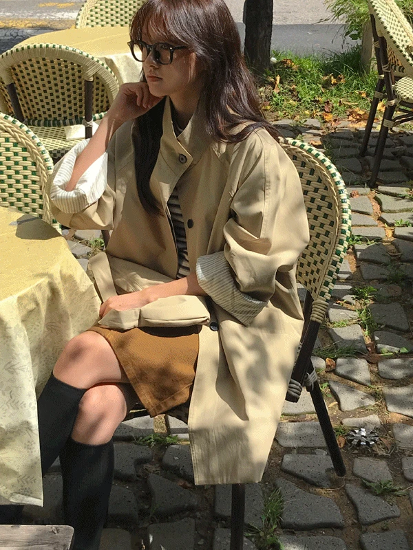 [얼리어텀/가방세트] 안감배색 하프 트렌치코트