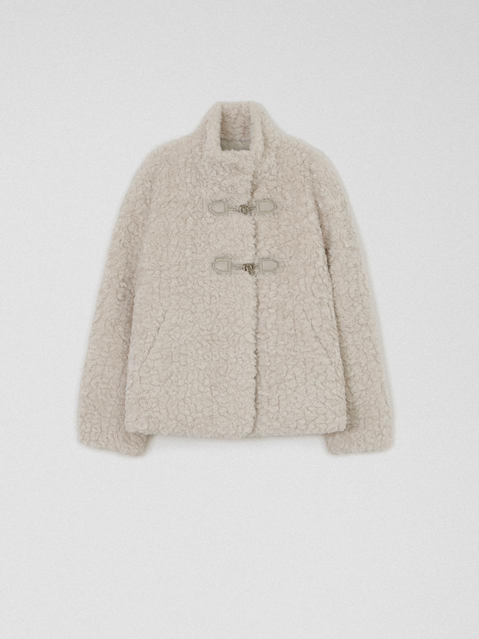 [1월 2일 예약배송]하이넥 토글 퍼 자켓 크림