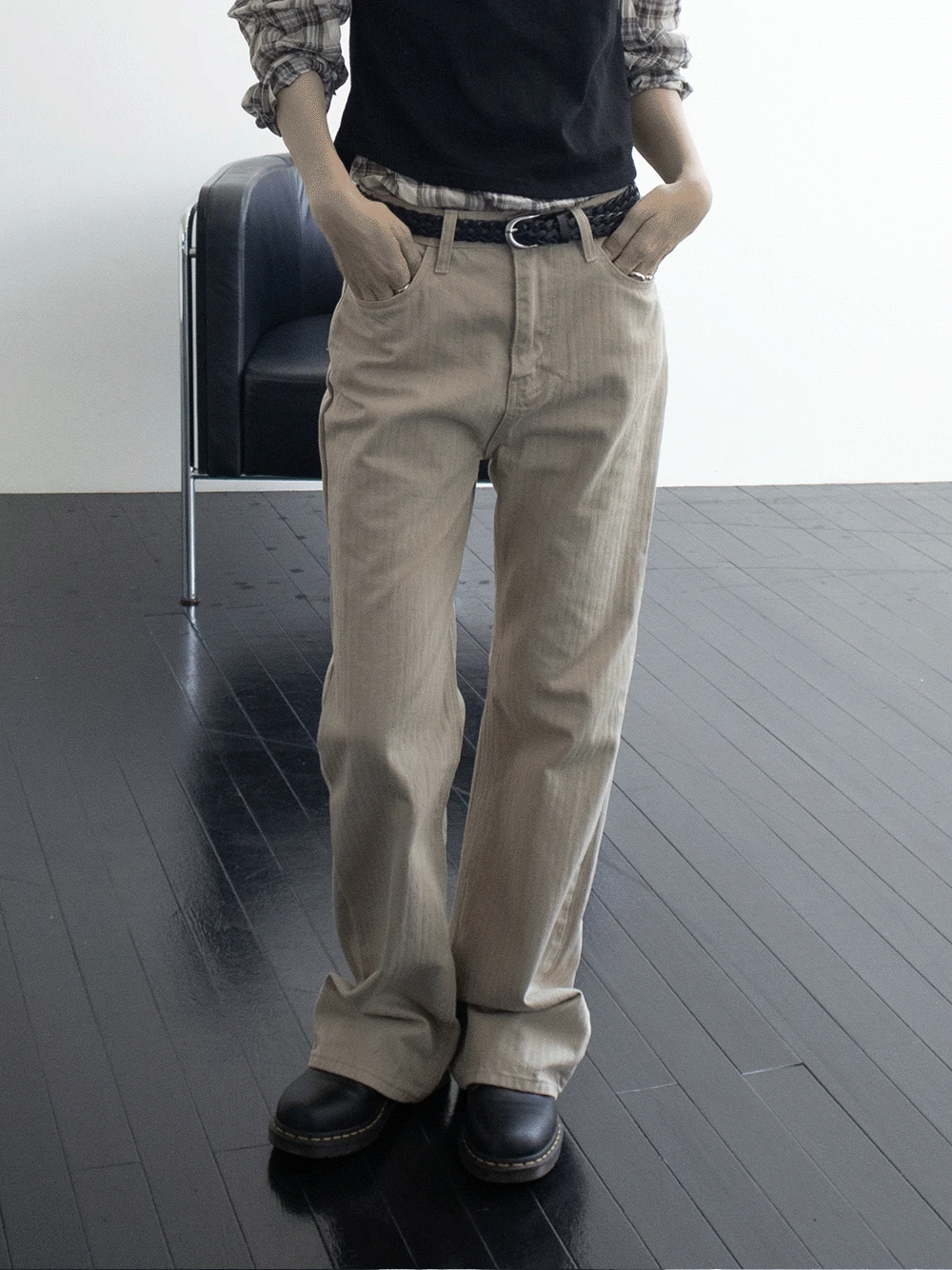 HERRINGBONE BOOTS CUT PANTS (2COLORS)