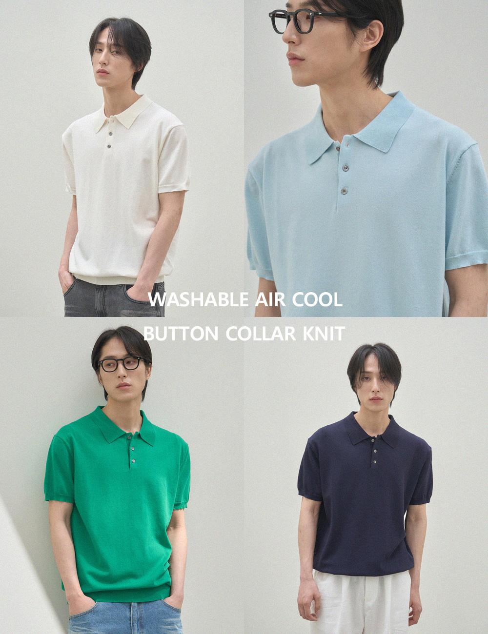 [MIS] 워셔블 에어쿨 버튼 카라 반팔니트