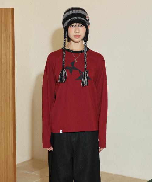 TWIN STAR RINGER LS TEE BURGUNDY(CV2FFUT577A)