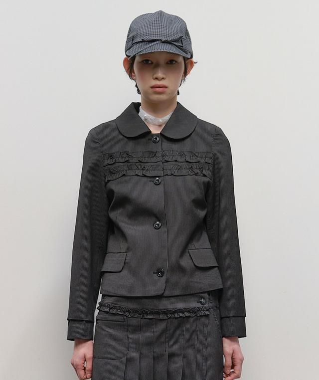Striped Ruffled Strap Jacket [Black]