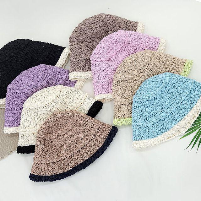 배색라인루즈 벙거지 버킷햇 보넷 여성 여름 니트 모자