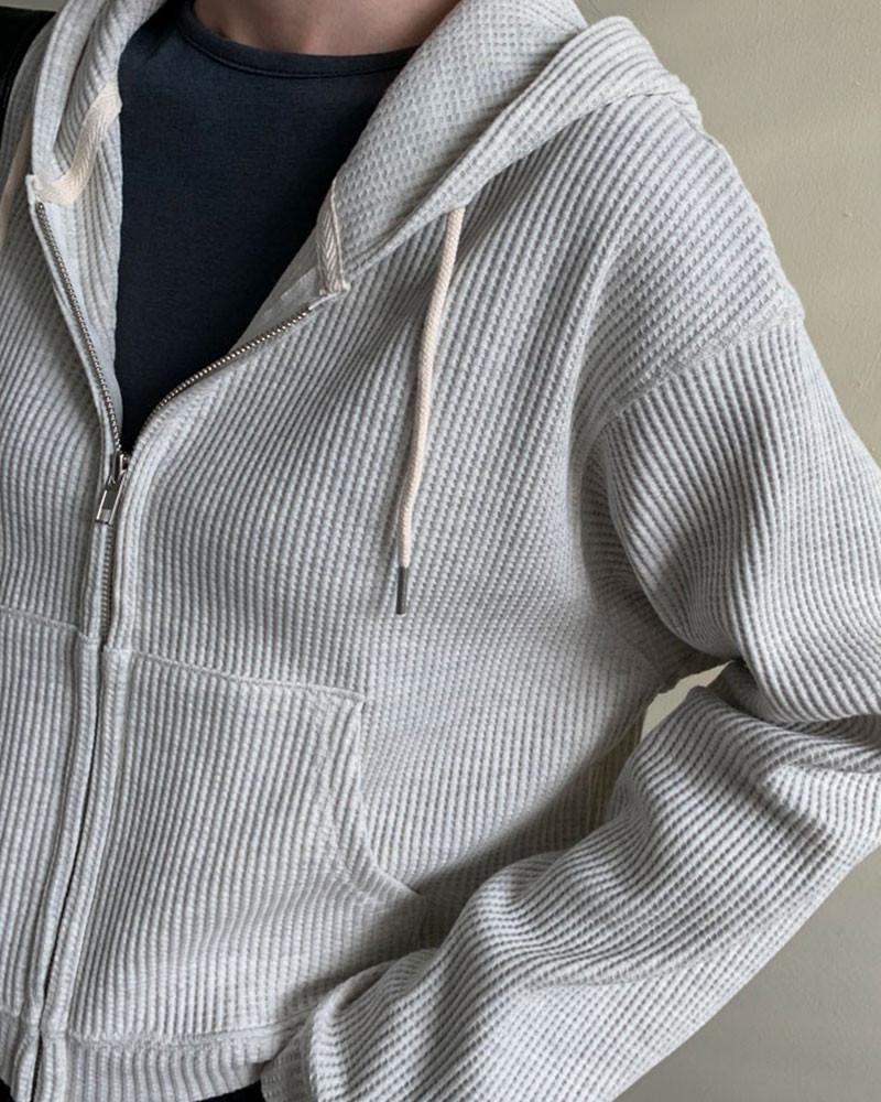 [당일발송/무료배송] HAUS 하어스 크롭 와플 후드 집업 (3col)