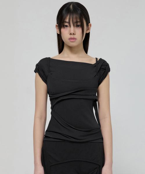 Layered Bustier T-Shirt (FL-108_Black)