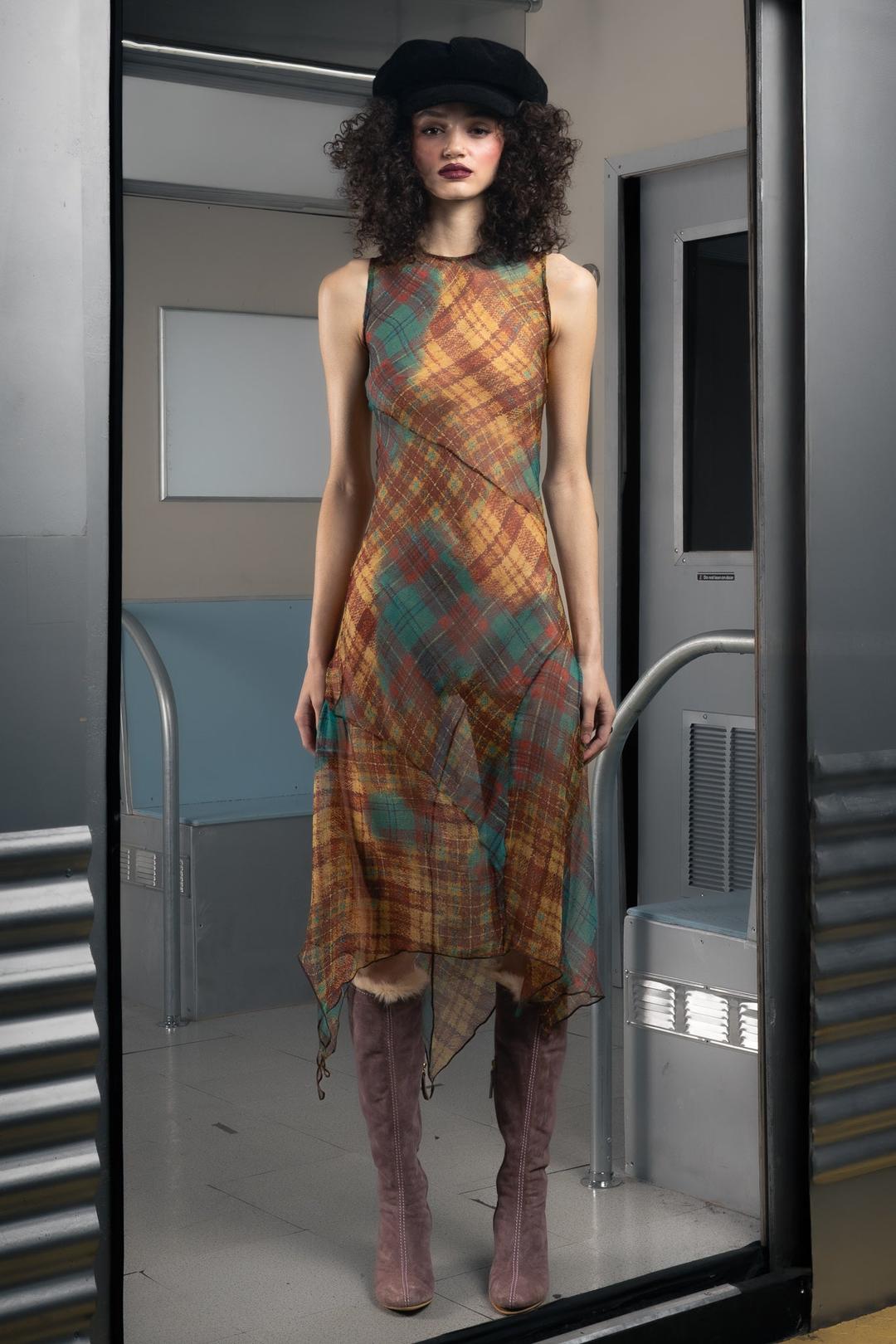 SUNSET PLAID SILK DRESS