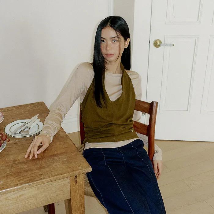 Cowl Tank & Boatneck Top Set (olive)