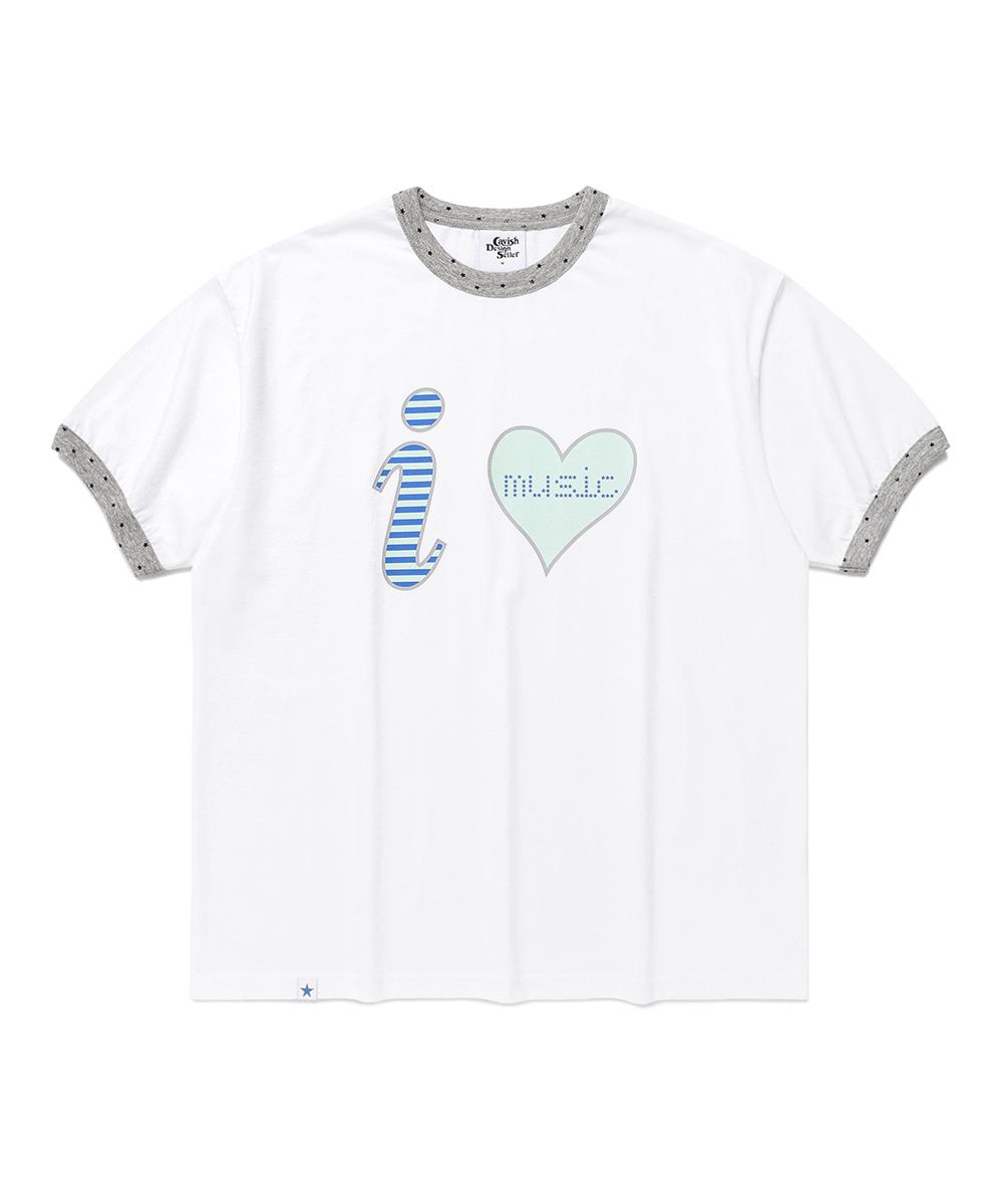 I LOVE MUSIC RINGER SS TEE[WHITE]