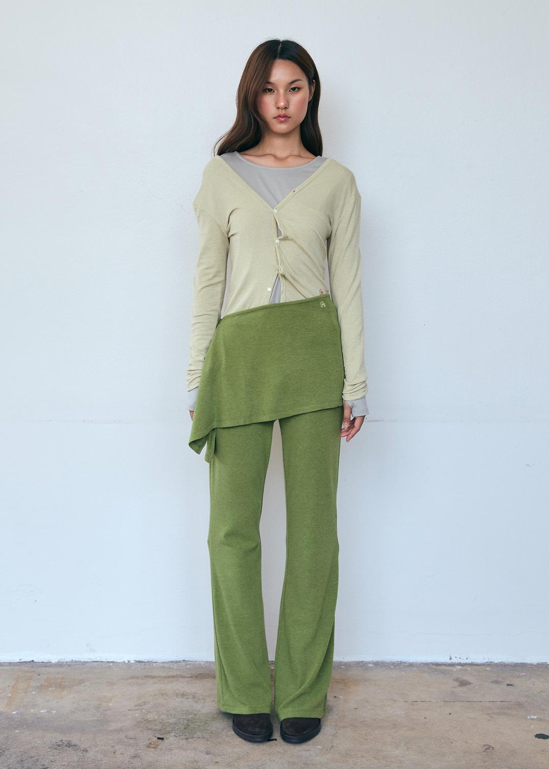 [10/17 예약배송] [SET] Button Layered Skirt Pants_Olive