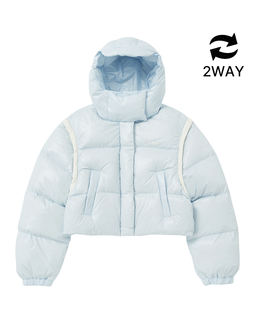 우먼스 디태처블 투웨이 슬리브 글로시 다운 자켓 스카이블루