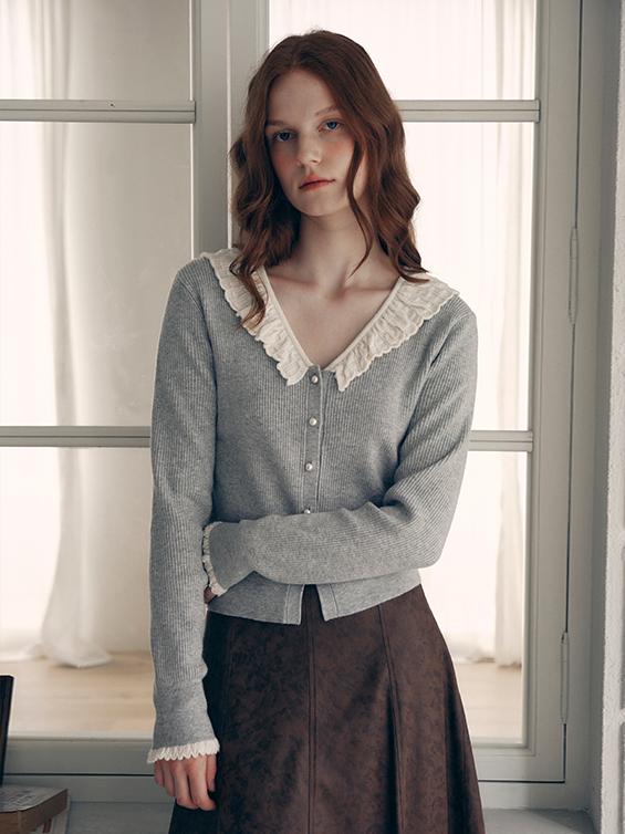 FRILL COLLAR CARDIGAN GRAY