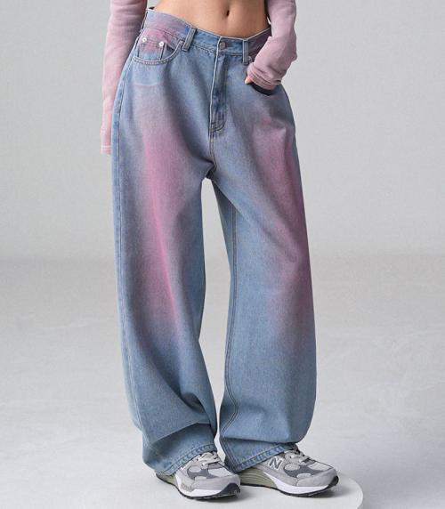 POP Pink Brush Denim Pants LIGHT BLUE