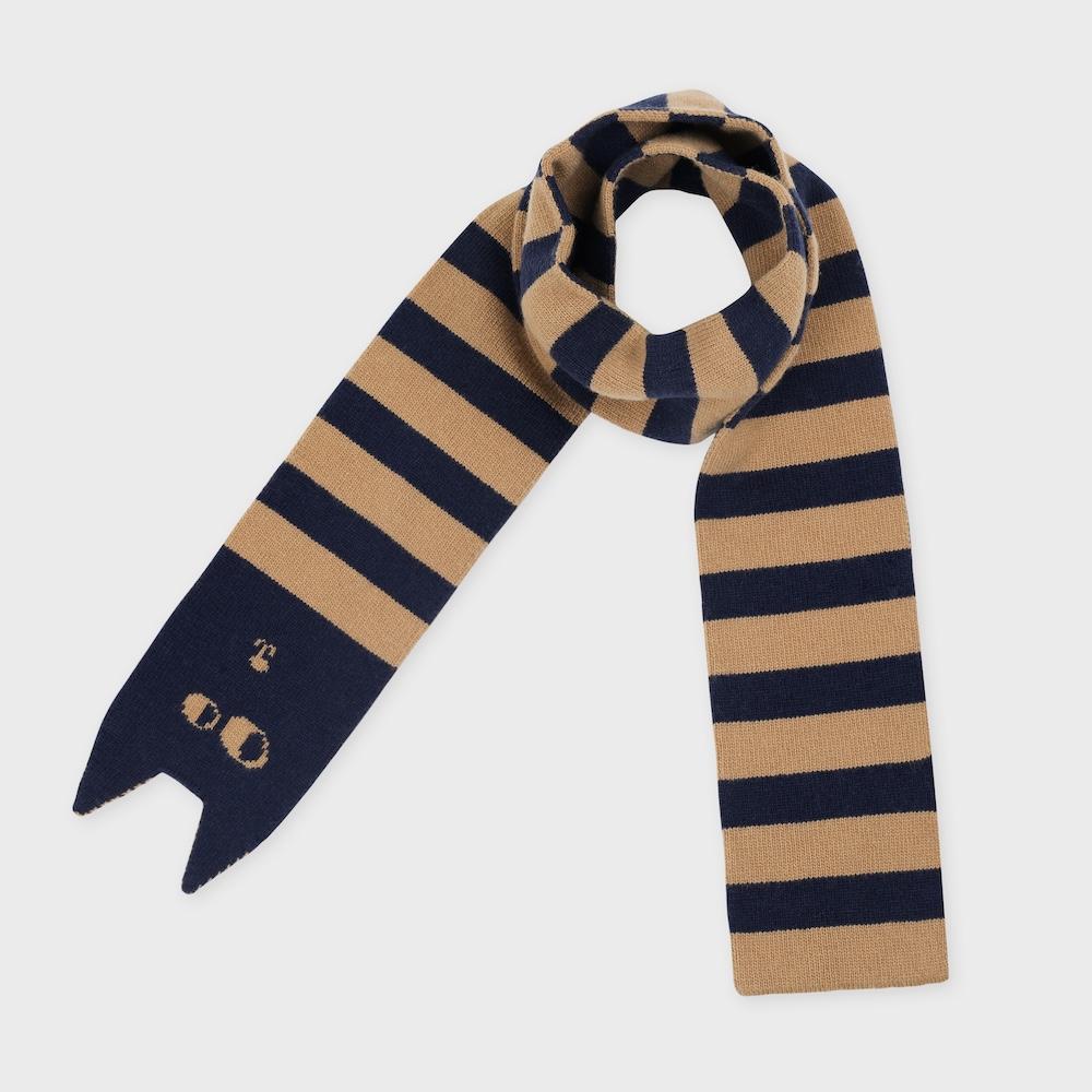 MOGU cashmere muffler cat stripe navy