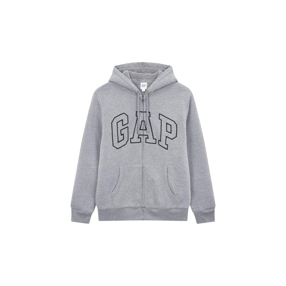 [GAP Adults] [남성] 자수 로고 셰르파 후드 집업_멜란지 그레이 5113327011