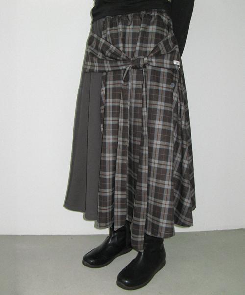 CHECK KNOT LAYERED WRAP SKIRT GREY