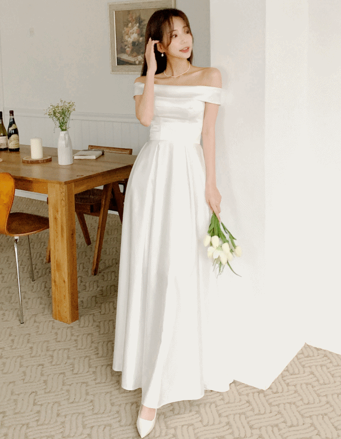 디아망 오프숄더 셀프웨딩 드레스, 파티 스냅 브라이덜샤워 피로연 2부 촬영 드레스