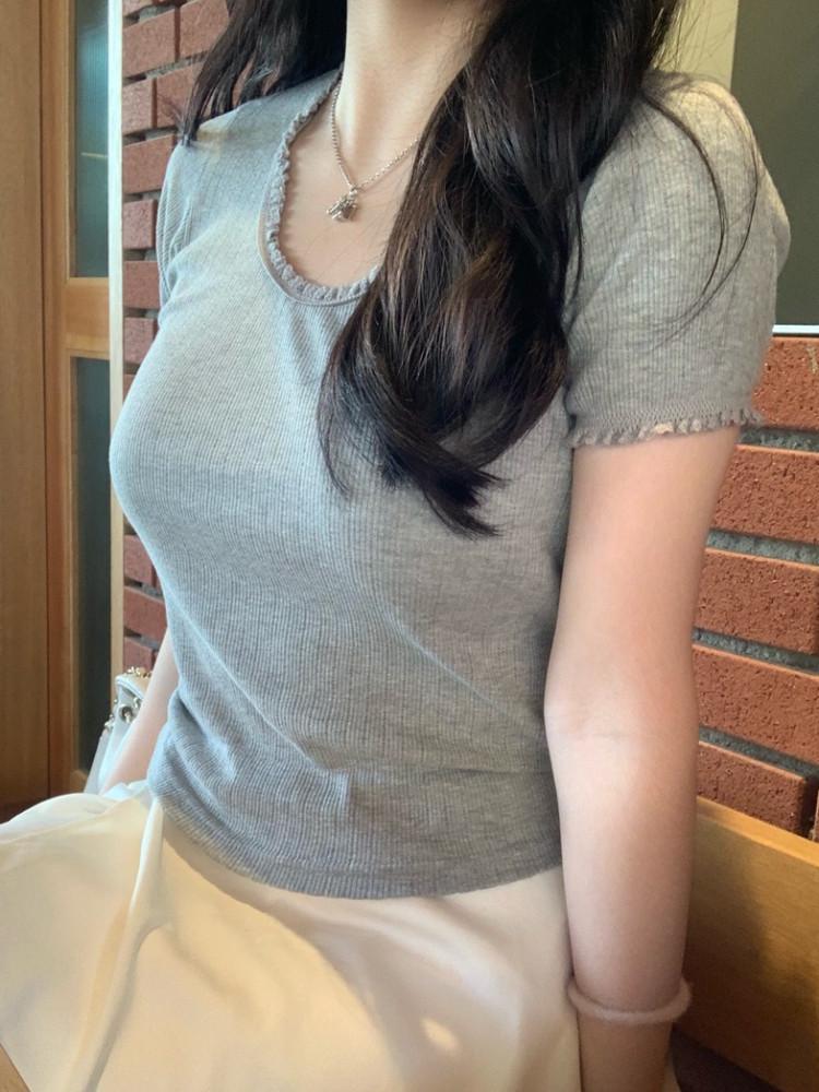 프릴반팔티 멜란지그레이티 발레리나티셔츠