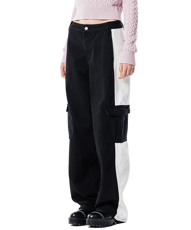 TWO-TONE CARGO PANTS [BLACK WHITE]