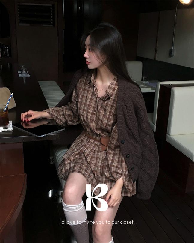 베이델리 [25F/W NEW][당일출고][MADE]블러쉬 플레어 체크 셔츠 원피스