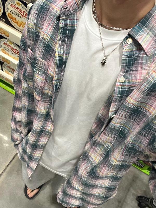 시어서커 썸머 루즈드 셔츠