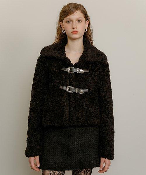 웨스턴 버클 퍼 자켓 (블랙)