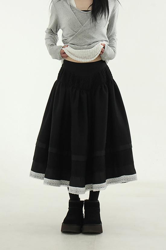 로컬맨션 lace corduroy flare banding skirt