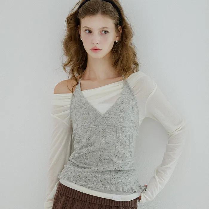 레터즈 펀칭 홀터넥 캐시미어 베스트 ( 그레이 )