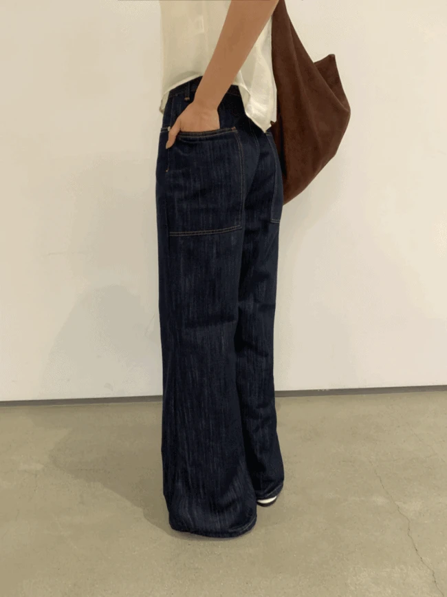 [모델소장] 논페이드 생지 데님 포켓 와이드 팬츠